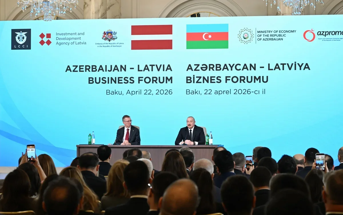 İlham Əliyev və Edqars Rinkeviçs Bakıda Azərbaycan-Latviya biznes-forumunda - Yenilənib
